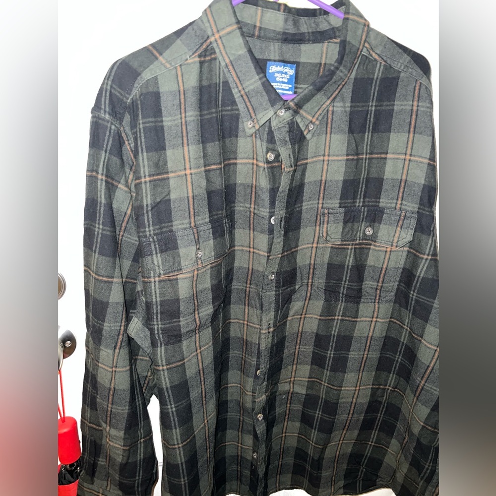 Faded glory mens long sleeve flannel 3XL green black rust
